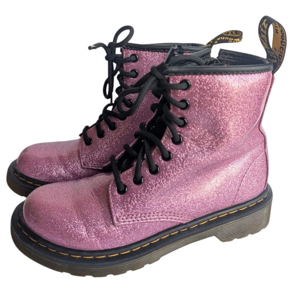 Dr. Martens Glitter Lace-Up Combat Boots - Pink Size 13 Kids